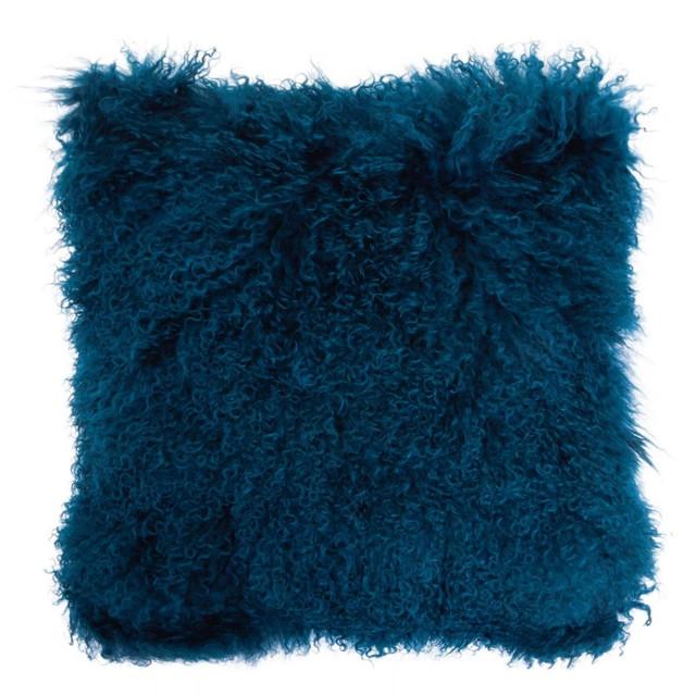 premier housewares Bosie Real Mongolian Fur Teal Square Cushion