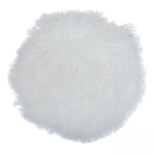 premier housewares Bosie Real Mongolian Fur White Round Cushion