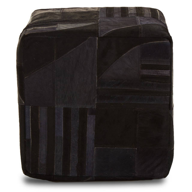 Premier Housewares Bosie Safira Black And Grey Deco Hair On Leather Pouffe