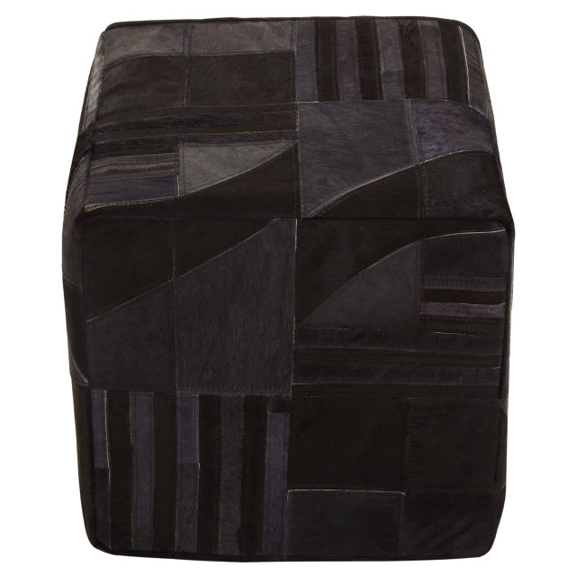 Premier Housewares Bosie Safira Black And Grey Deco Hair On Leather Pouffe