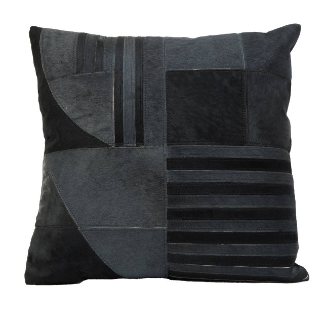 Premier Housewares Bosie Safira Black And Grey Hair On Leather Cushion