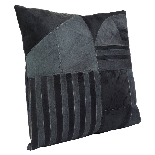 Premier Housewares Bosie Safira Black And Grey Hair On Leather Cushion