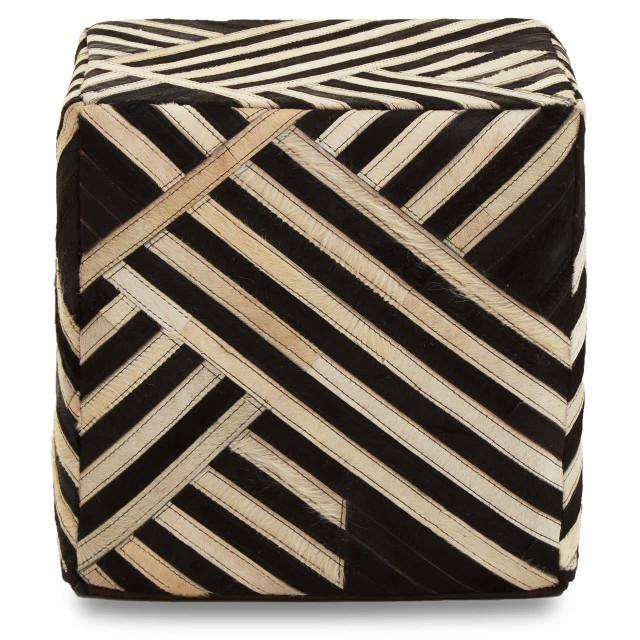 Premier Housewares Bosie Safira Black And White Stripe Leather Pouffe