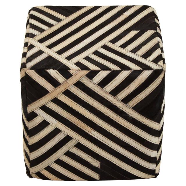 Premier Housewares Bosie Safira Black And White Stripe Leather Pouffe