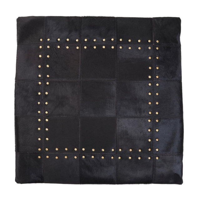 premier housewares Bosie Safira Black Hair on Leather Patchwork Cushion