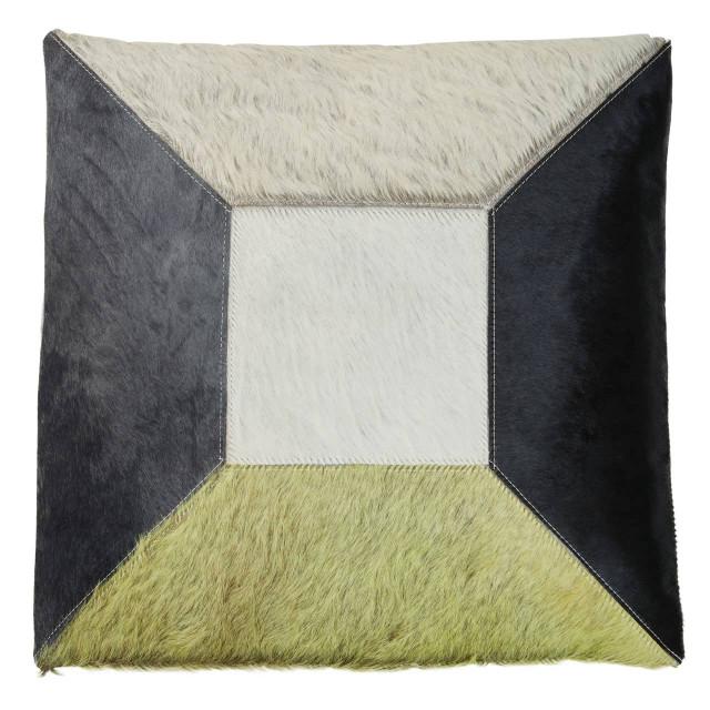 premier housewares Bosie Safira Geometric Hair on Leather Patchwork Cushion