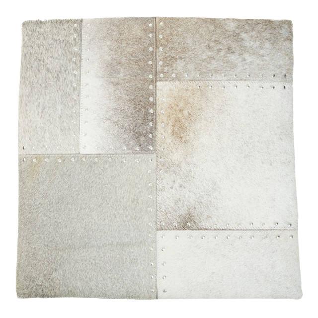 premier housewares Bosie Safira Grey Hair on Leather Patchwork Cushion