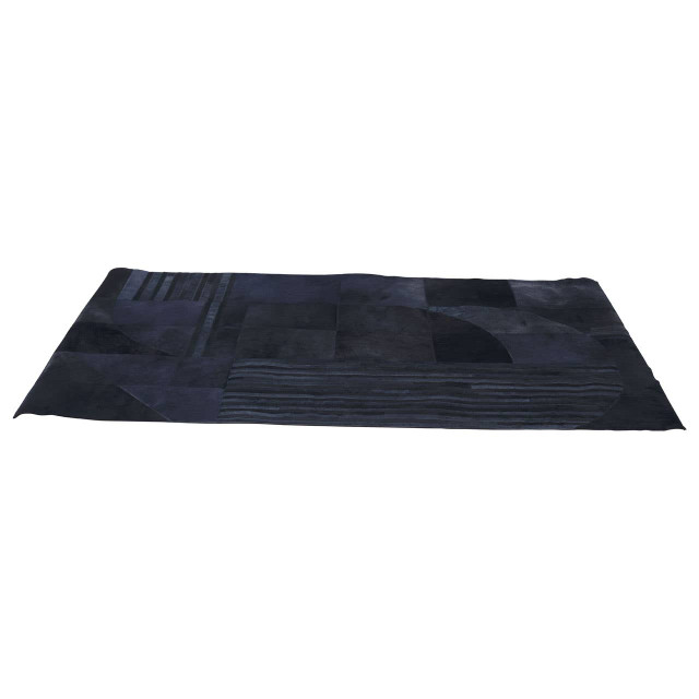Premier Housewares Bosie Safira Large Deco Black And Grey Hair On Leather Rug