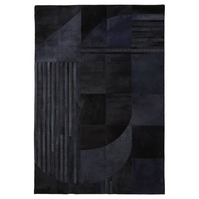 premier housewares Bosie Safira Large Deco Black And Grey Hair on Leather Rug