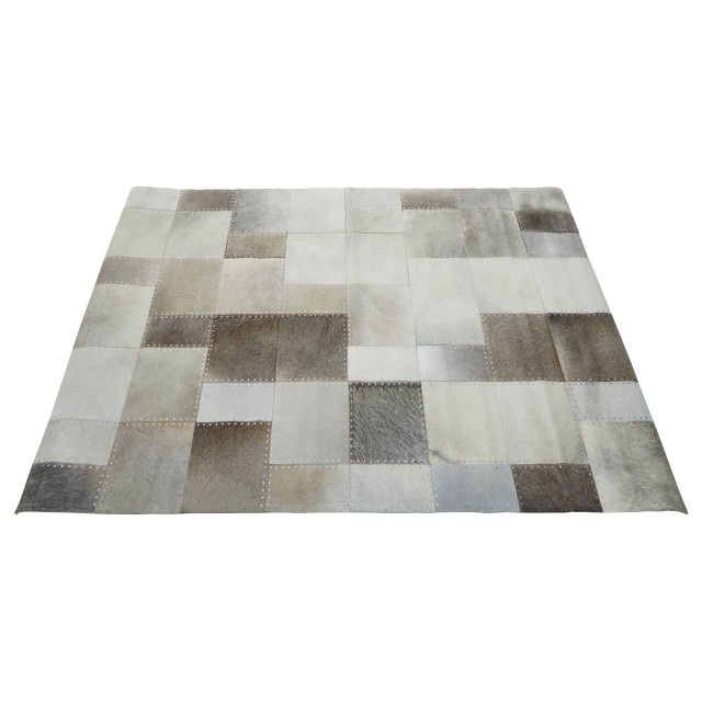 Premier Housewares Bosie Safira Large Grey Hair On Leather Patchwork Rug