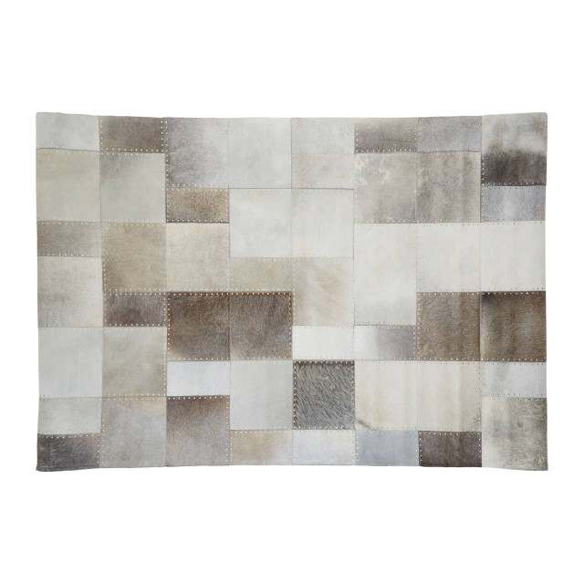 premier housewares Bosie Safira Large Grey Hair on Leather Patchwork Rug