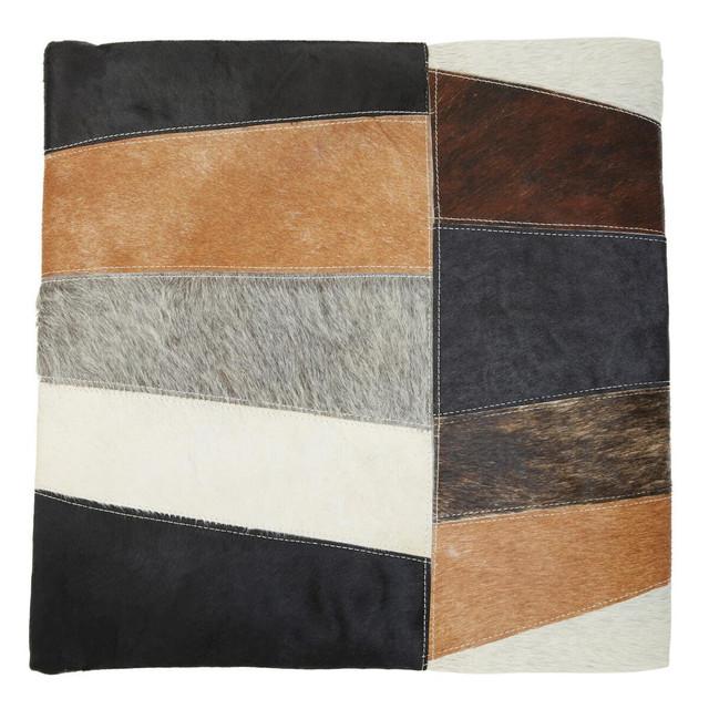 premier housewares Bosie Safira Neutral Colourblock Hair on Leather Patchwork Cushion