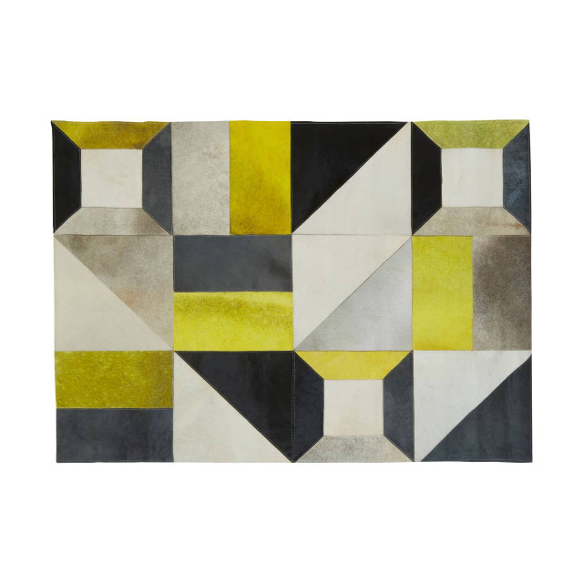 Premier Housewares Bosie Safira Small Abstract Hair On Leather Patchwork Rug