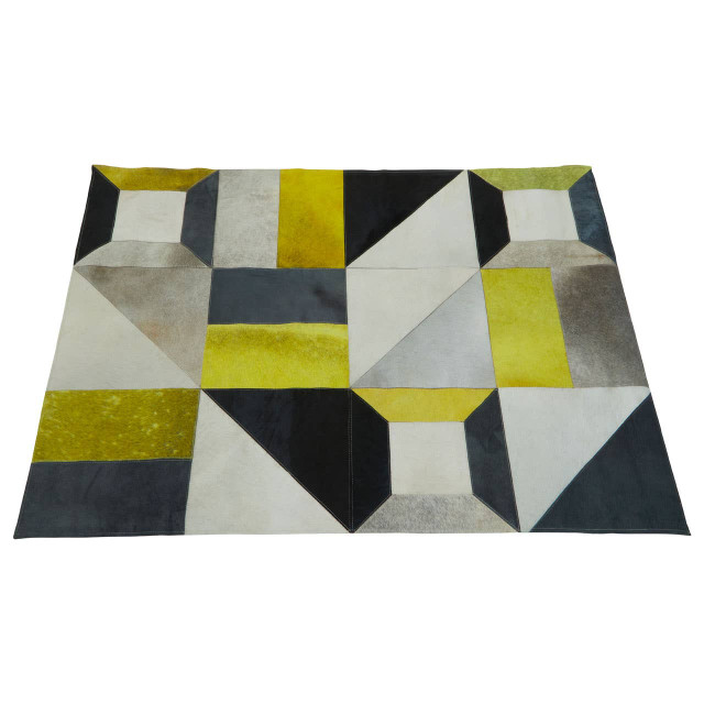 Premier Housewares Bosie Safira Small Abstract Hair On Leather Patchwork Rug