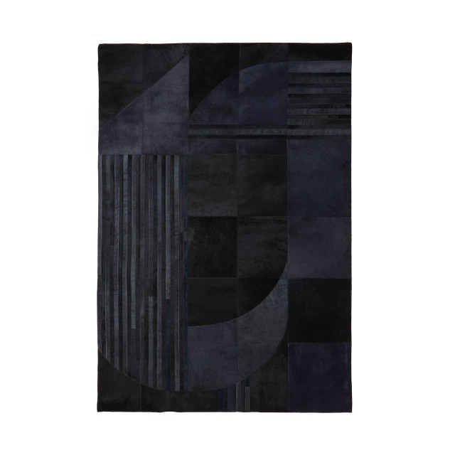 Premier Housewares Bosie Safira Small Black And Grey Deco Hair On Leather Rug