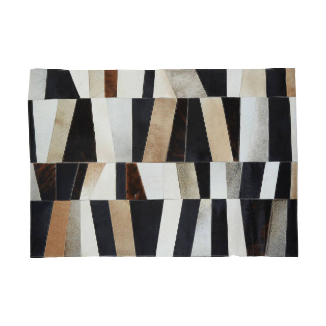 Premier Housewares Bosie Safira Small Geometric Striped Hair On Leather Patchwork Rug