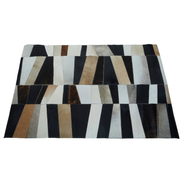 Premier Housewares Bosie Safira Small Geometric Striped Hair On Leather Patchwork Rug