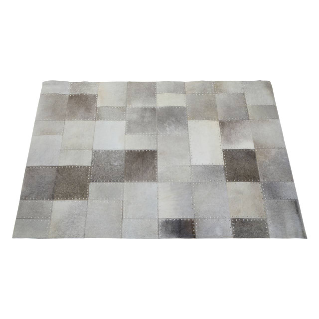Premier Housewares Bosie Safira Small Grey Hair On Leather Patchwork Rug