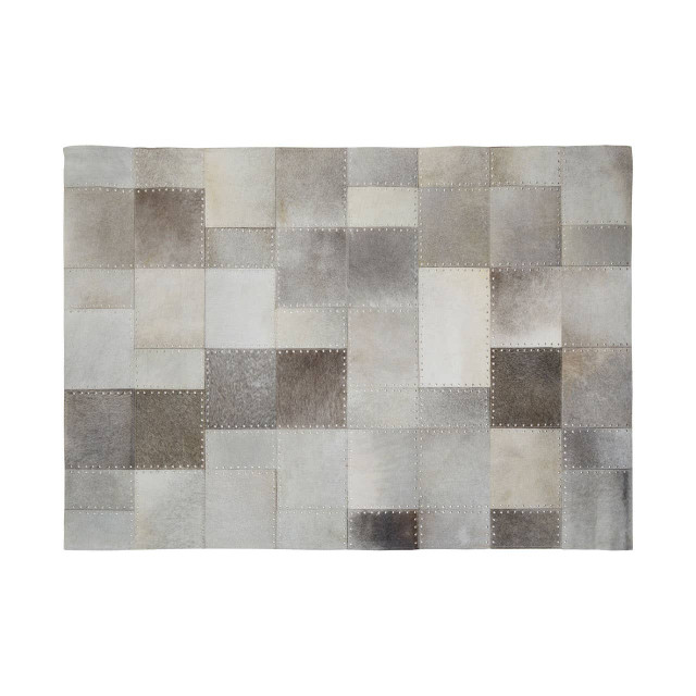 premier housewares Bosie Safira Small Grey Hair on Leather Patchwork Rug