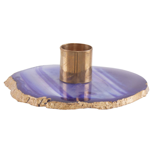 Premier Housewares Bowerbird Agata Blue And Gold Candle Holder