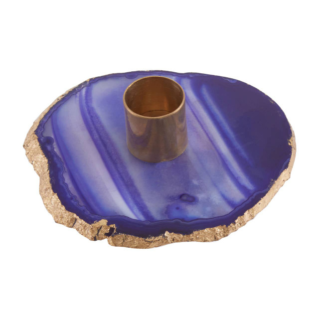 Premier Housewares Bowerbird Agata Blue And Gold Candle Holder