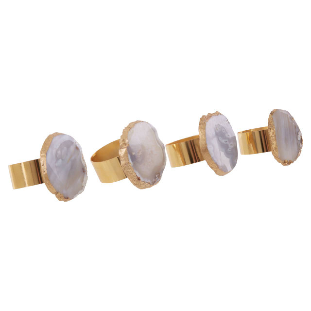 Premier Housewares Bowerbird Agata Grey And Gold Napkin Rings