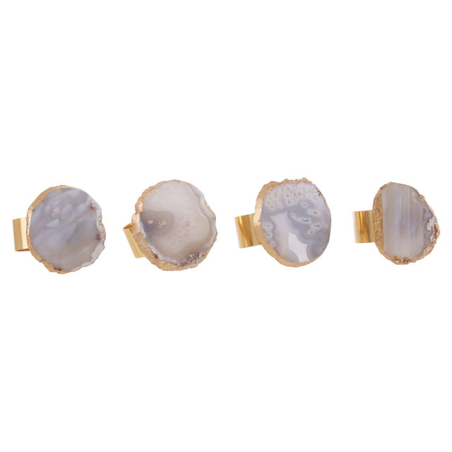 premier housewares Bowerbird Agata Grey And Gold Napkin Rings