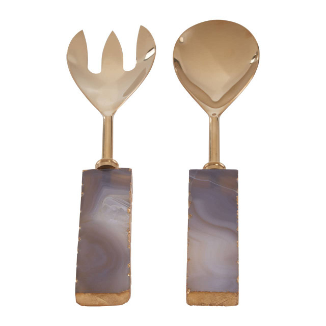 Premier Housewares Bowerbird Agata Grey And Gold Serving Set