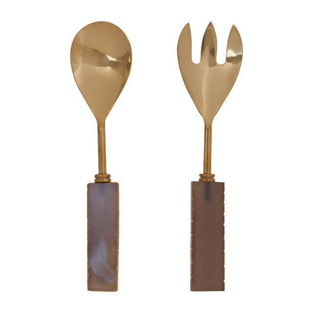 premier housewares Bowerbird Agata Grey And Gold Serving Set