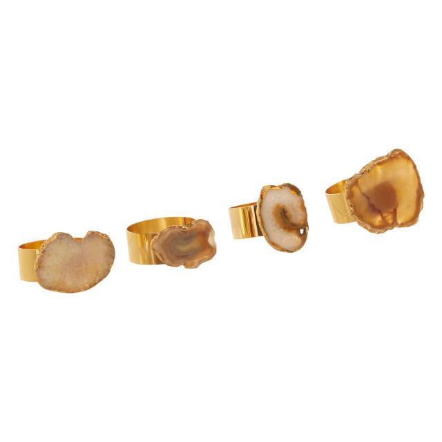 Premier Housewares Bowerbird Agata Natural And Gold Napkin Rings
