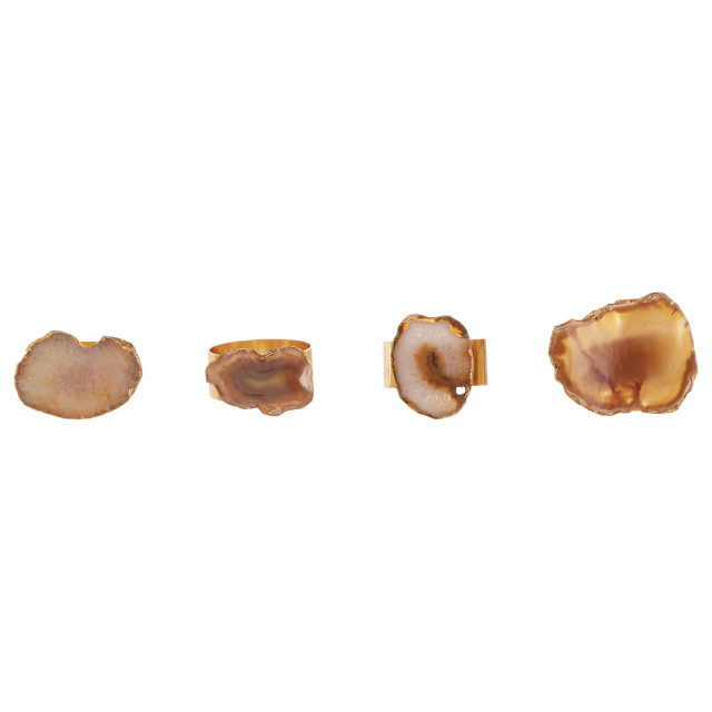 Premier Housewares Bowerbird Agata Natural And Gold Napkin Rings
