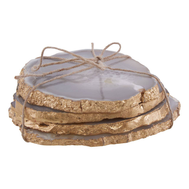 Premier Housewares Bowerbird Agata Set Of 4 Agate Grey And Gold Coasters
