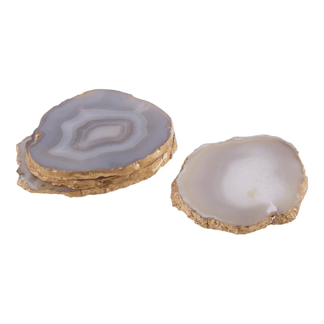 Premier Housewares Bowerbird Agata Set Of 4 Agate Grey And Gold Coasters