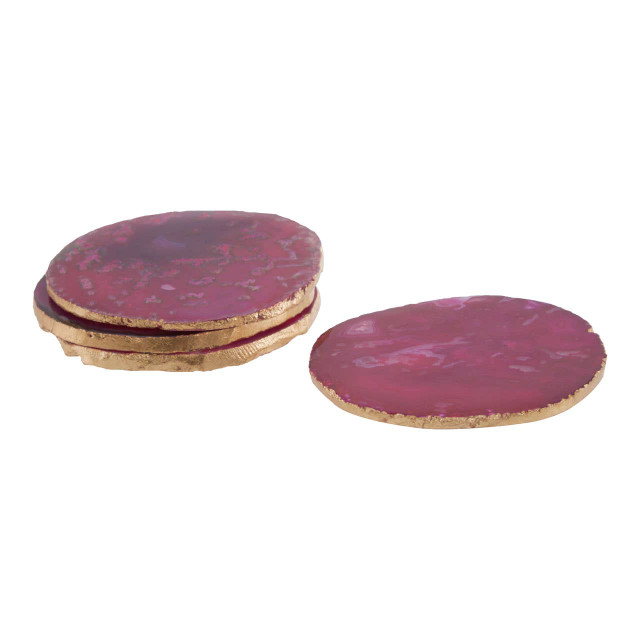 Premier Housewares Bowerbird Agata Set Of 4 Agate Pink And Gold Coasters