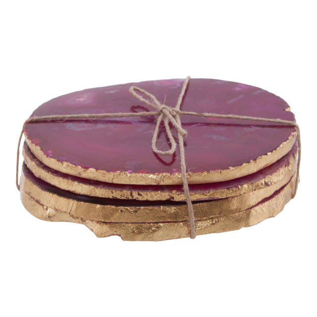 premier housewares Bowerbird Agata Set of 4 Agate Pink and Gold Coasters
