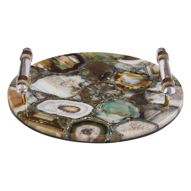 Premier Housewares Bowerbird Green And Gold Agate Tray