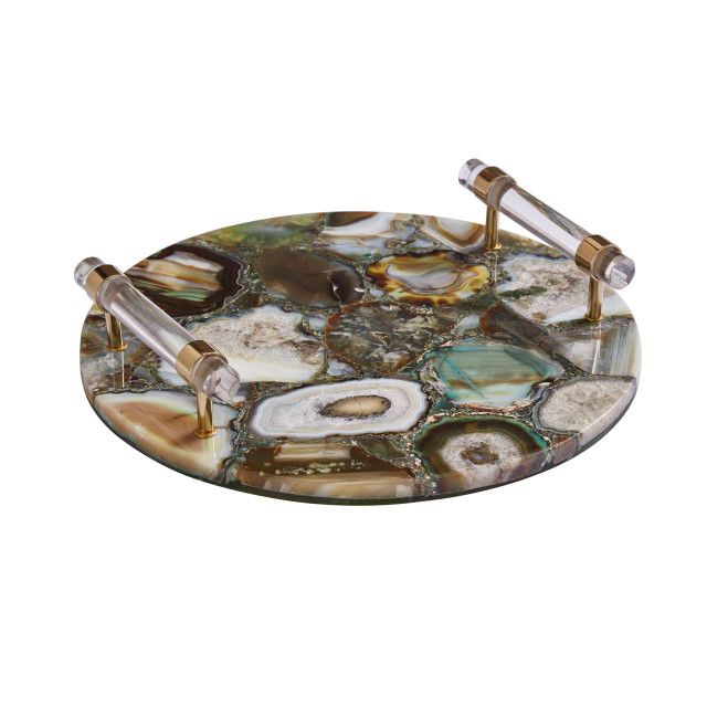 premier housewares Bowerbird Green And Gold Agate Tray