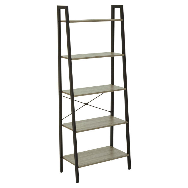 Premier Housewares Bradbury Five Tier Grey Oak Veneer Ladder Shelf Unit