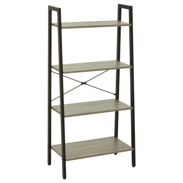 premier housewares Bradbury Four Tier Grey Oak Veneer Ladder Shelf Unit