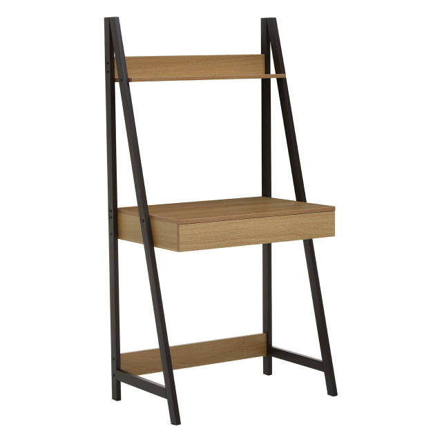 premier housewares Bradbury Natural Oak Effect Desk with Metal Frame