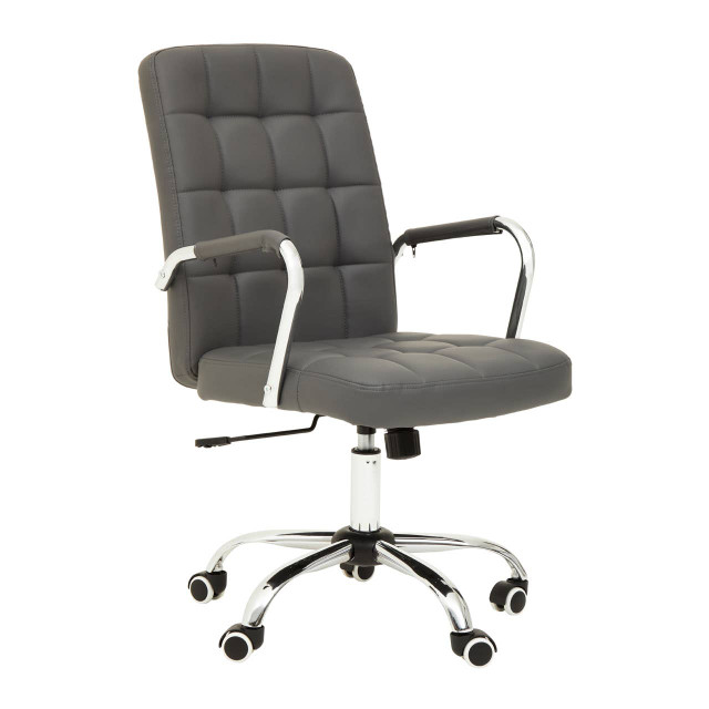 premier housewares Brent Grey Leather Effect And Chrome Home Office Chair