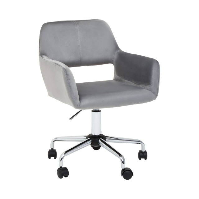 Premier Housewares Brent Grey Velvet And Chrome Base Home Office Chair