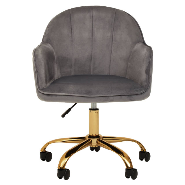 Premier Housewares Brent Grey Velvet And Gold Base Home Office Chair
