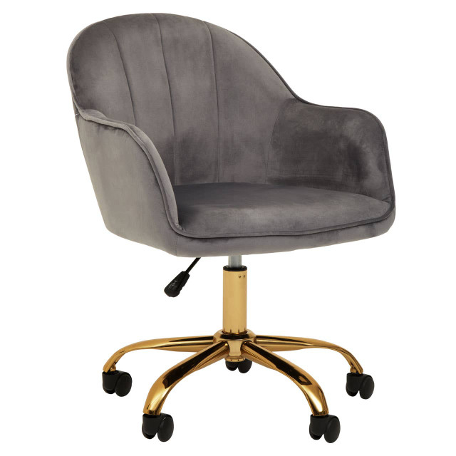 premier housewares Brent Grey Velvet And Gold Base Home Office Chair