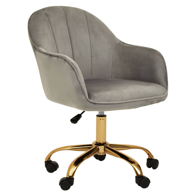 Premier Housewares Brent Grey Velvet And Gold Home Office Chair