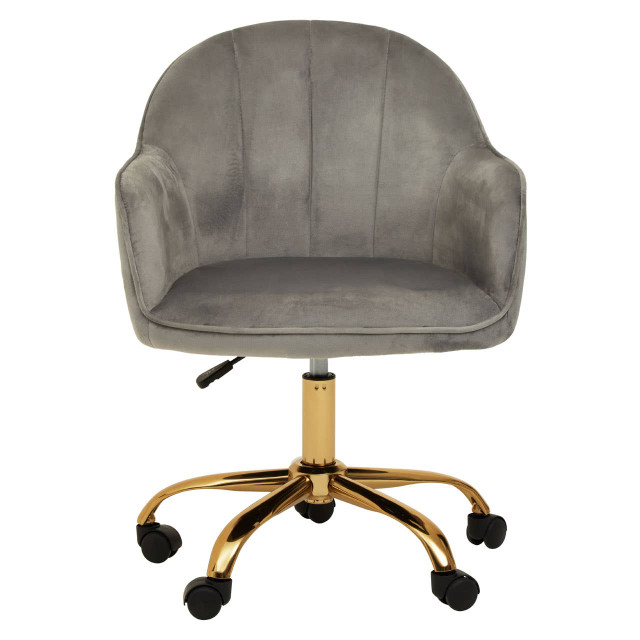 Premier Housewares Brent Grey Velvet And Gold Home Office Chair