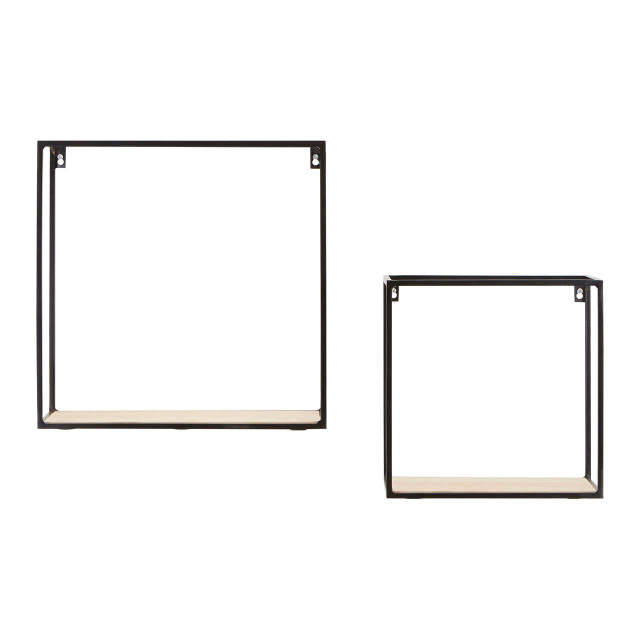 Premier Housewares Brixton Set Of 2 Wood And Metal Cuboid Wall Shelf