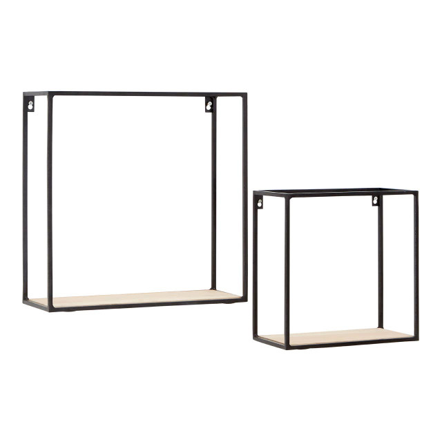 premier housewares Brixton Set of 2 Wood and Metal Cuboid Wall Shelf