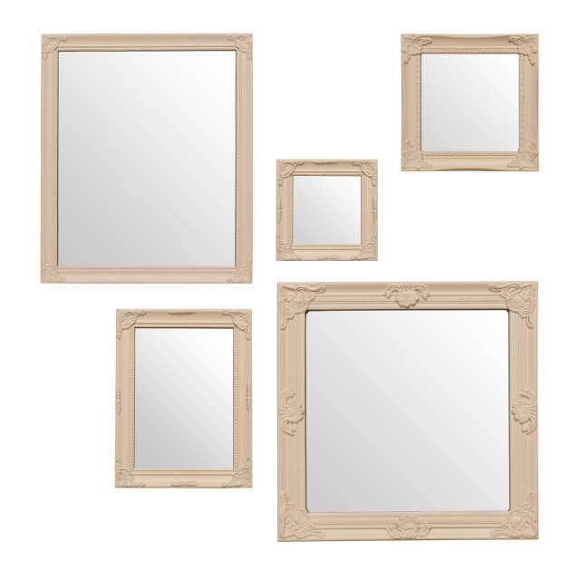 Premier Housewares Brussels Set Of 5 Baroque Mirrors Cream Finish Frame