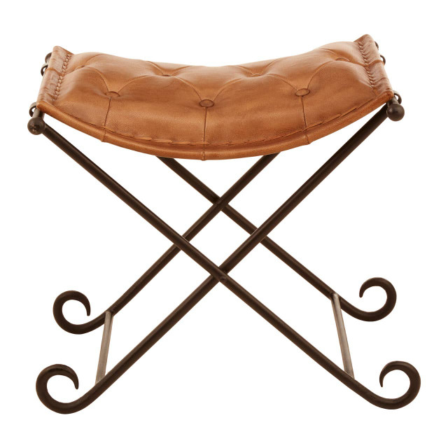 Premier Housewares Buffalo Brown Leather And Iron Folding Stool